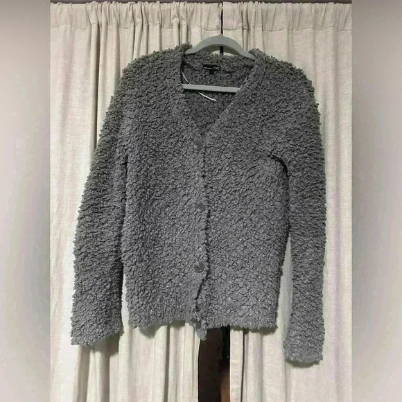 RXB Gray Textured Button-Down Cardigan, Size XS, Cozy Sherpa Style, Oversized - Picture 1 of 5